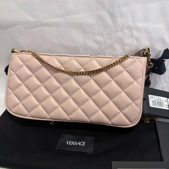 NWT VERSACE La Medusa Nappa Leather Quilted Baguette Crossbody Bag Light Pink - Picture 4 of 12